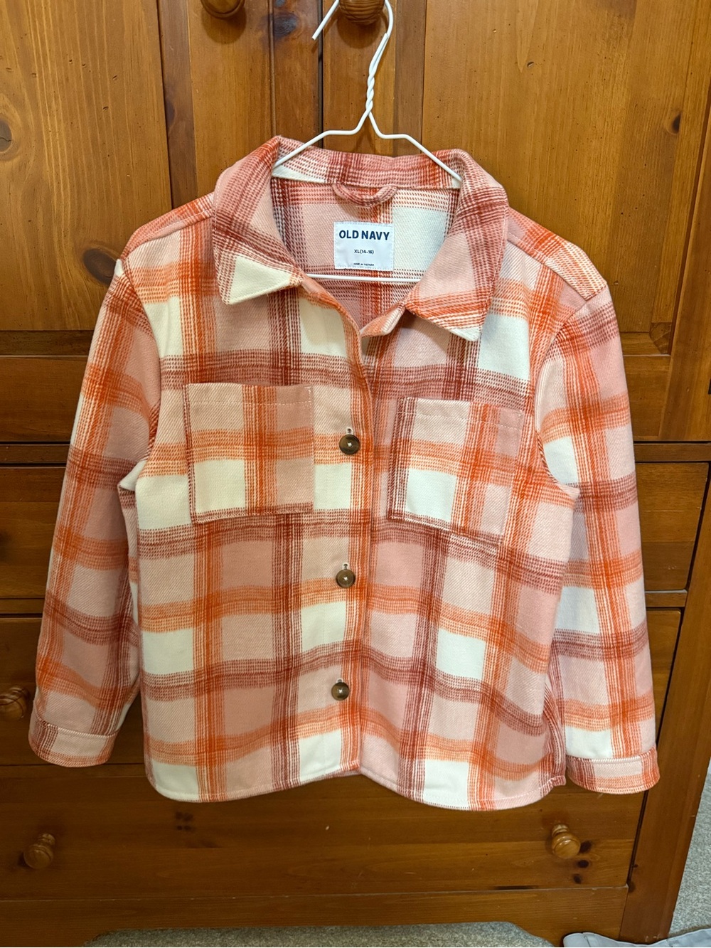 Old Navy Orange and Cream Plaid Button-Front Girl’s Shirt